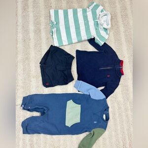 Ralph Lauren Kids Striped Green and White Shirt with Navy Sweater